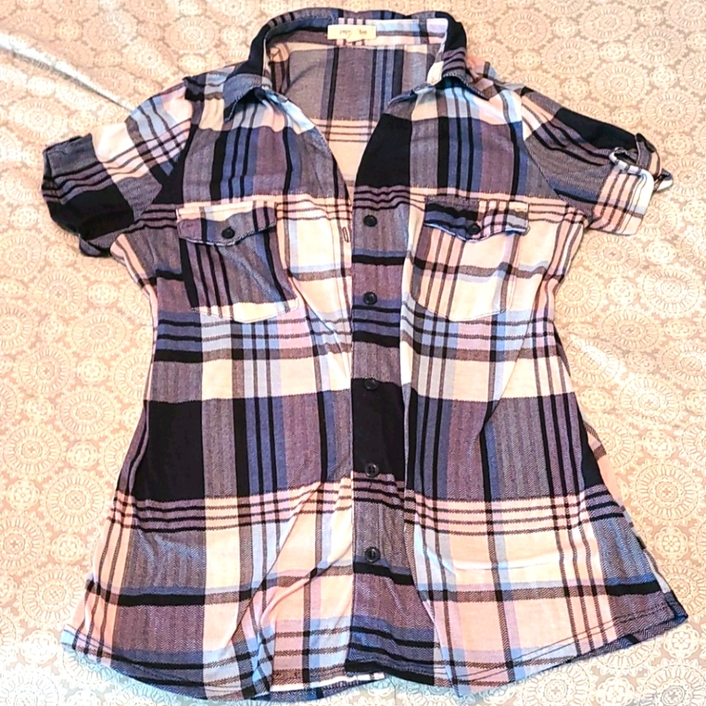 Multi Colored Flannel Print Button Up